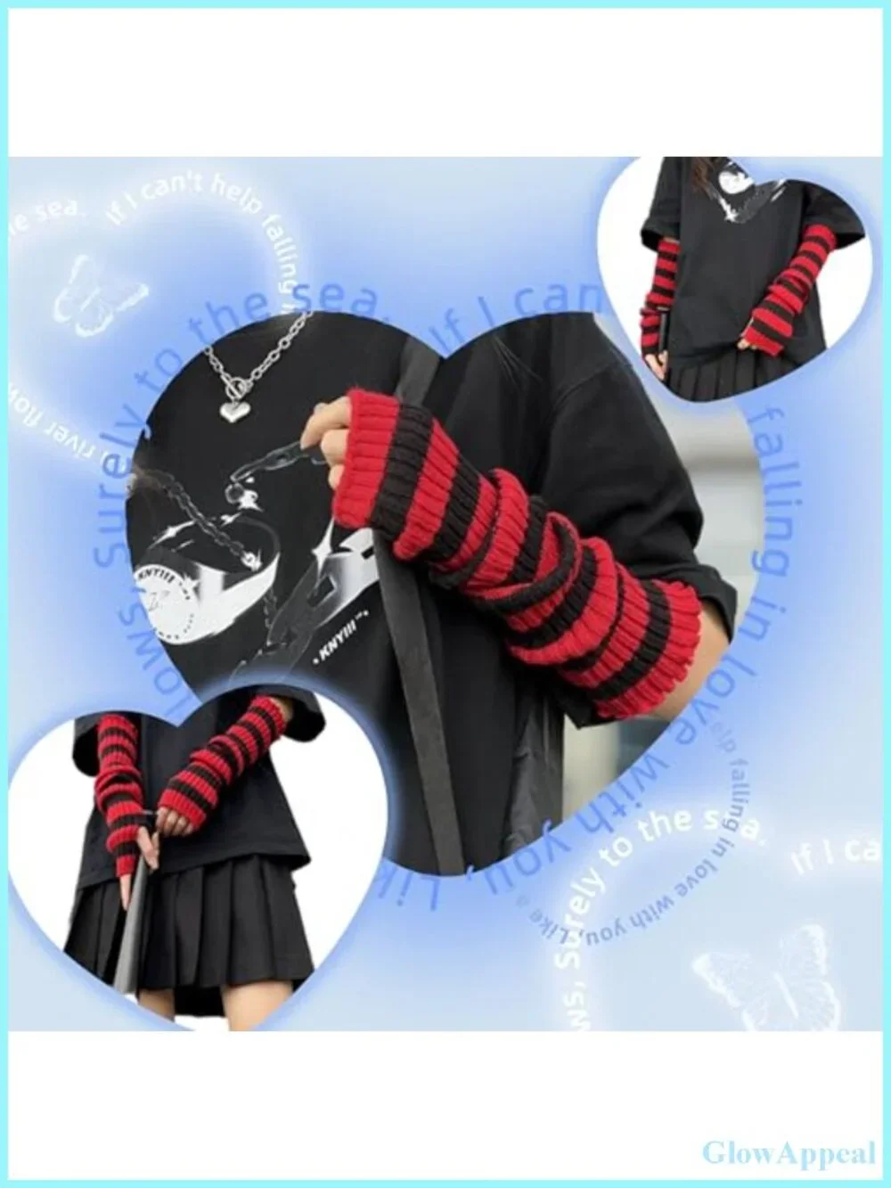 Striped Knit Arm Warmers Fingerless Gloves Y2K Punk Emo Accessories